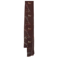 Moschino Larioseta Brown Text Embroidery Silk Blend Scarf