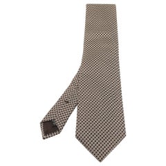Ermenegildo Zegna Brown/White Square Pattern Jacquard Silk Tie