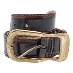 D&G Black/Brown Glossy Leather Buckle Belt 85CM