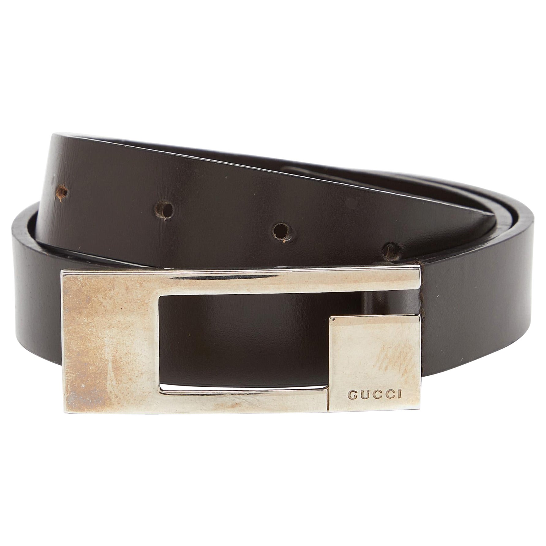 Gucci Cintura in pelle marrone con fibbia G 75CM