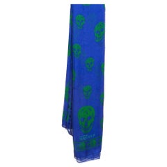 Alexander McQueen Blue Skull Print Silk Scarf