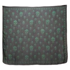 Alexander McQueen Black Skull Print Silk Scarf