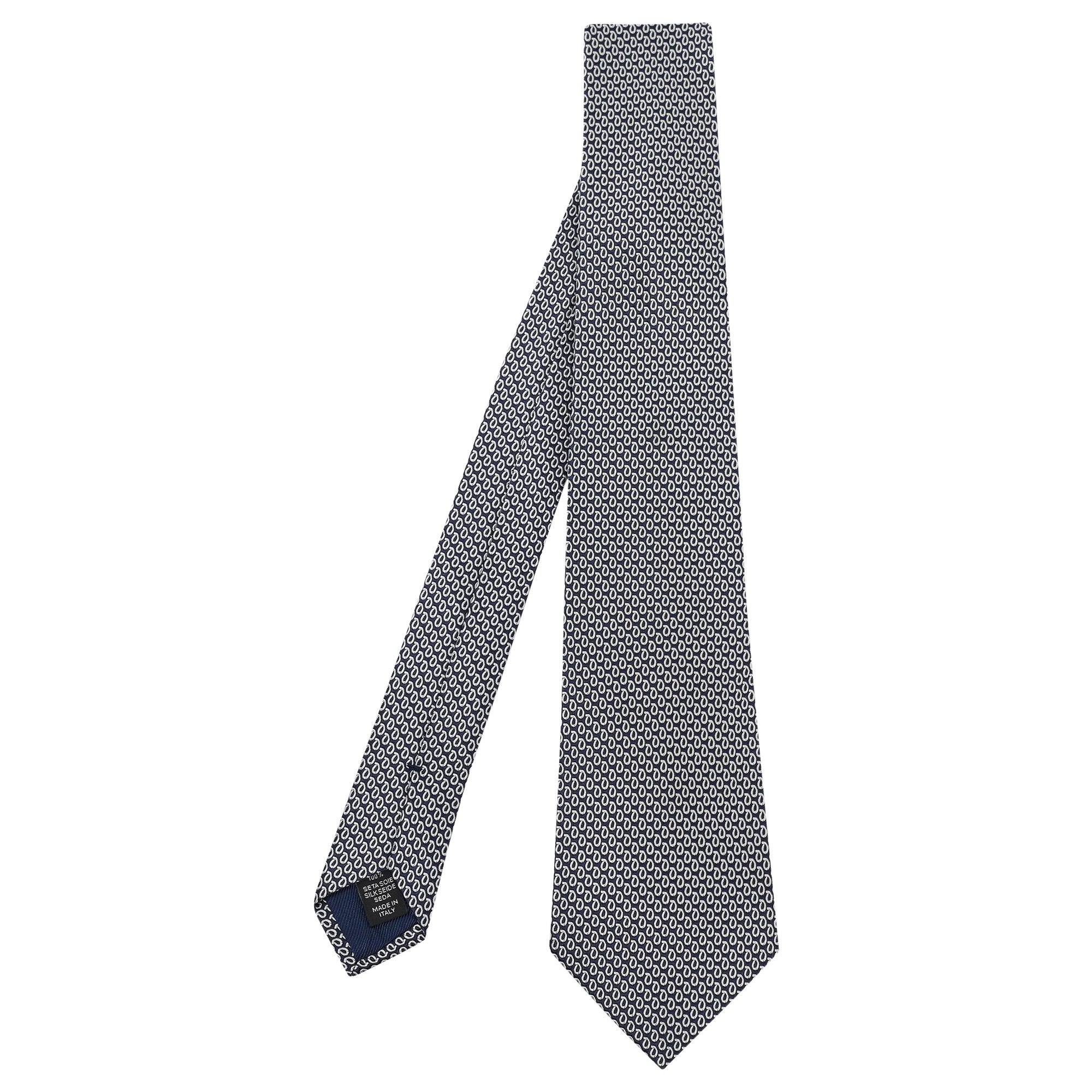 Ermenegildo Zegna Navy Blue/White Jacquard Silk Tie