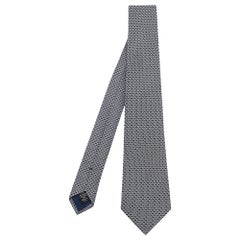 Ermenegildo Zegna Navy Blue/White Jacquard Silk Tie