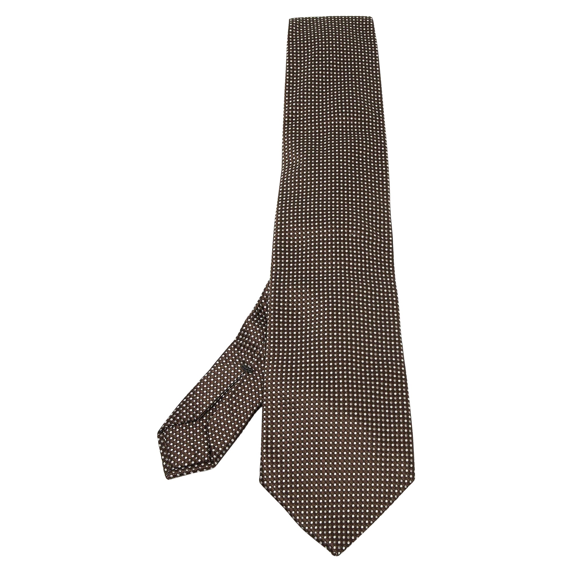 Ermenegildo Zegna Brown Micro Checked Silk Tie