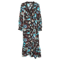 Sandro Black Floral Printed Silk Midi Dress S
