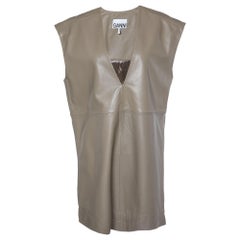 Ganni Brown Leather Sleeveless Shift Dress M