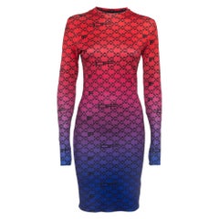 Off-White Multicolor Logo Print Stretch Knit Long Sleeve Mini Dress M