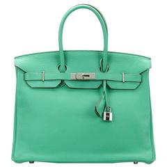 2010s Hermes Menthe Clemence Leather Birkin 35cm