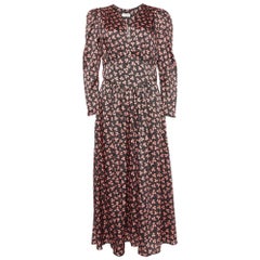 Sandro Black Printed Satin Maxi Dress M