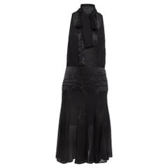 Elisabetta Franchi Schwarzes Satinbesetztes Chiffon Abnehmbares Ärmelloses Kleid M