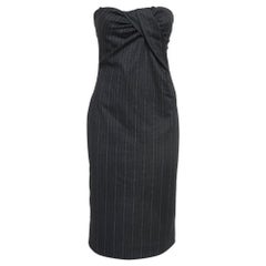 D&G Grey Pinstripe Gabardine Draped Detail Strapless Mini Dress M
