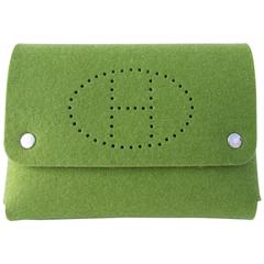 Hermes Felt Clutch Bag Purse Playing Cards Case Anise Green in Box