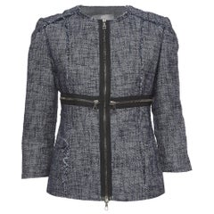 Alexander McQueen Navy Blue Tweed Zip Front Jacket M