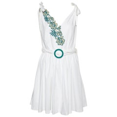 Sandro White Cotton Applique Detail Belted Mini Dress S