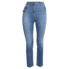 Elisabetta Franchi Blue Denim Chain Embellished Jeans M Waist 29"