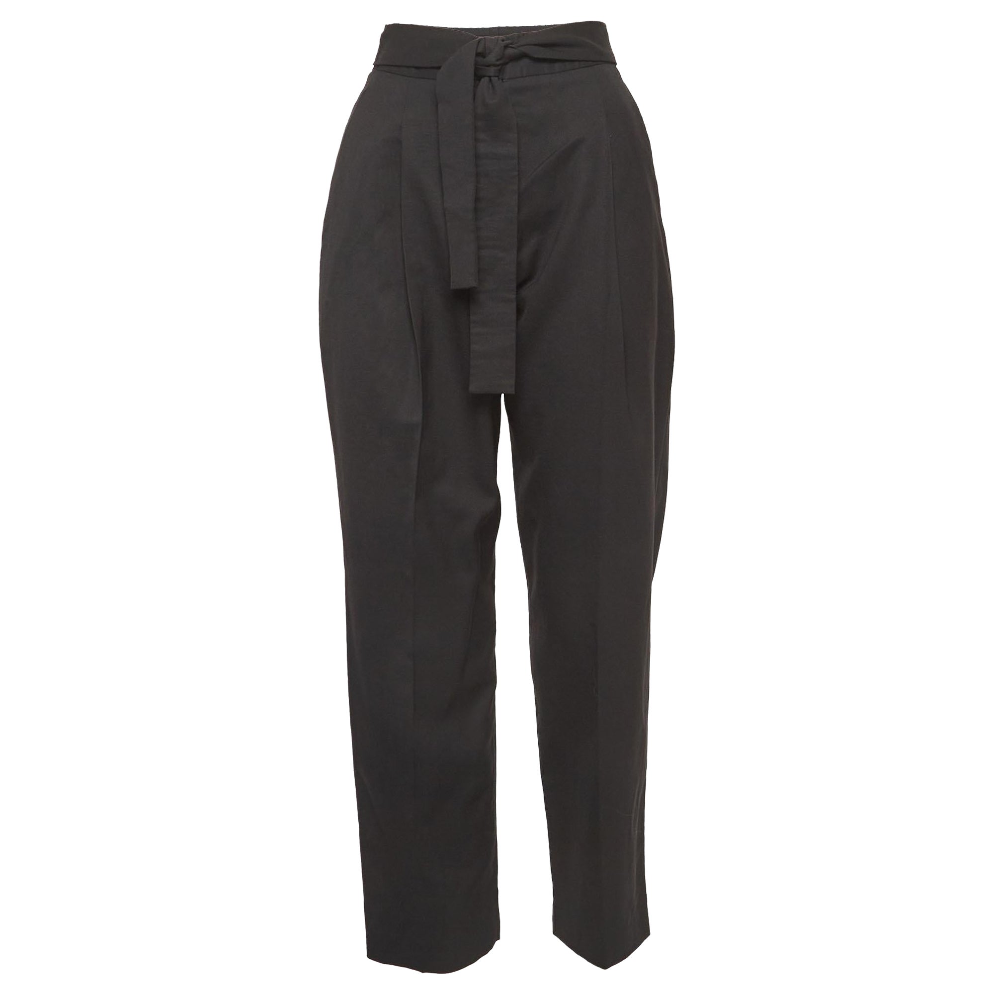 Maje Black Gabardine Belted Formal Trousers S For Sale