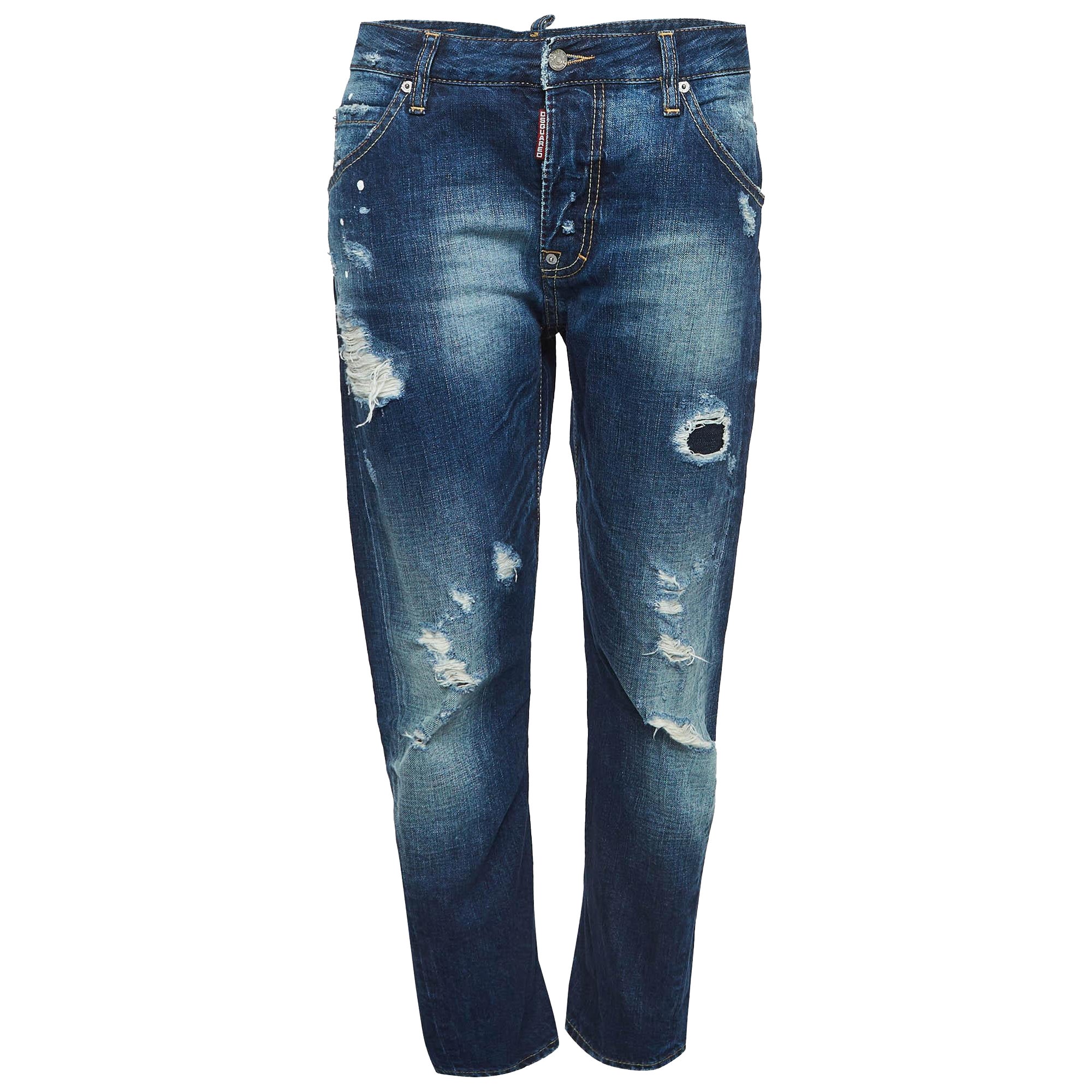 Dsquared2 Blue Distressed Denim Frayed Skinny Jeans M Waist 30" For Sale