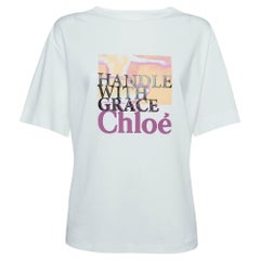 Chloe White Graphic Printed Cotton T-shirt XS