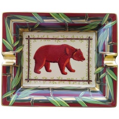Hermès Bear Bamboo Print Cigar Ashtray Change Tray Porcelain Gold