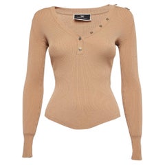Elisabetta Franchi Beige Rib Knit Tricot Sweater Top S