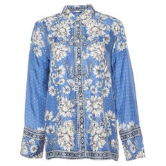 Sandro Blaues bedrucktes Seiden-Twill-Hemd M