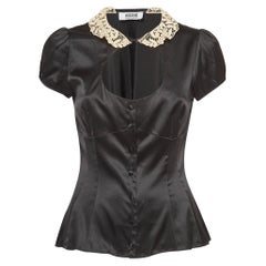 Moschino Cheap and Chic Black Lace Collar Satin Blouse M