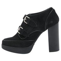 Tod's Black Suede Buckle Block Heel Booties Size 39