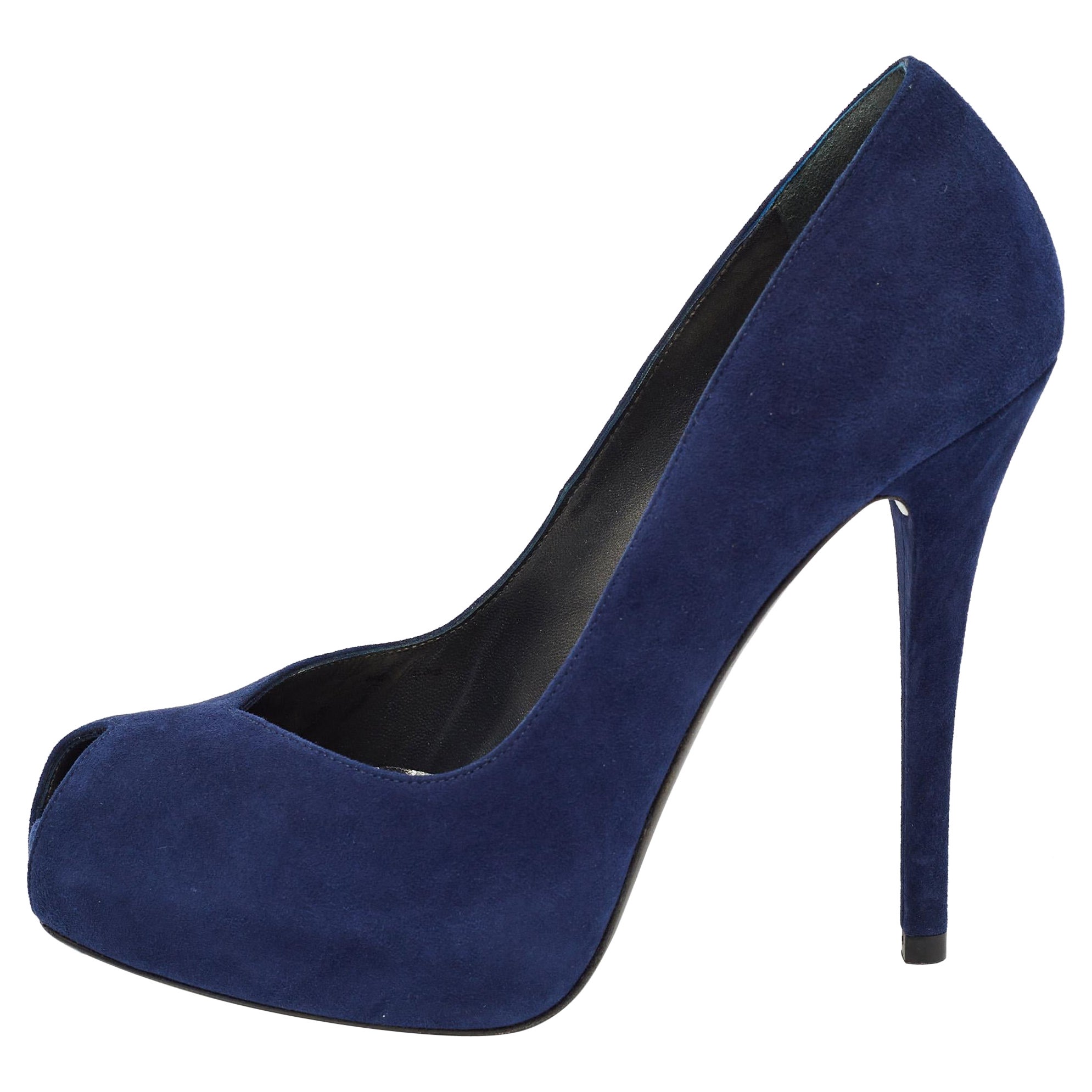 Stuart Weitzman - Pompe a punta aperta in pelle scamosciata blu - misura 38,5
