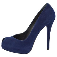 Stuart Weitzman - Pompe a punta aperta in pelle scamosciata blu - misura 38,5