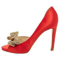 Valentino Rot Satin Kristall verschönert Schleife D'orsay Pumps Größe 38,5