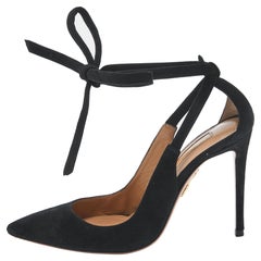 Aquazzura Black Suede Slingback Ankle Tie Pumps Size 35.5
