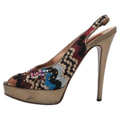 Missoni Multicolor Fabric Embellished Slingabck Pumps Size 40