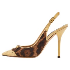 Dolce & Gabbana Brown/Beige Leopard Print Canvas Slingback Pumps Size 38