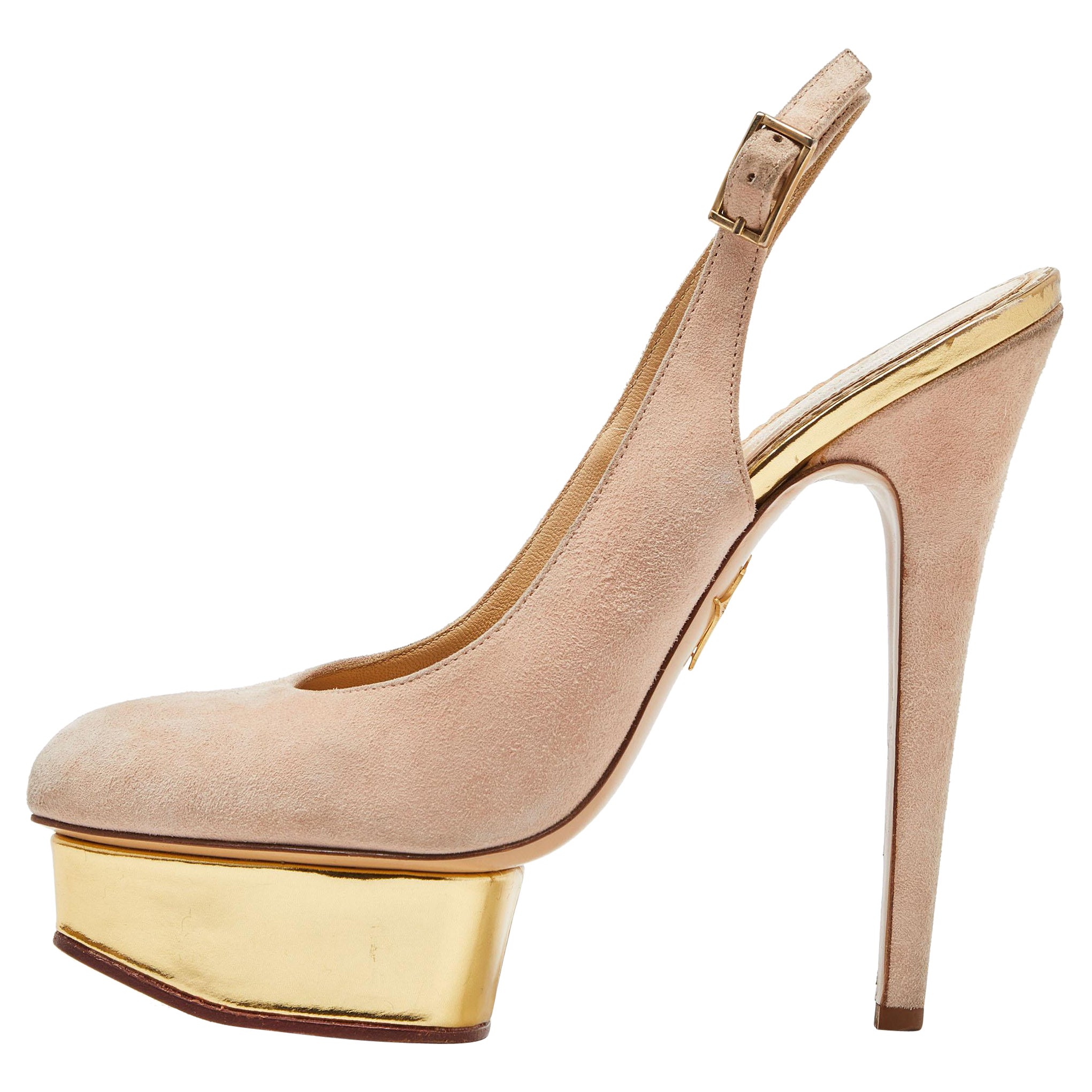 Charlotte Olympia Bombas Dolly Slingback de ante beige Talla 39