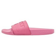Gucci Pink Rubber Logo Pool Slides Size 38