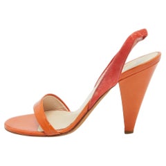 Dior Orange Suede and Patent Slingback Sandals Size 37