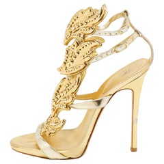 Giuseppe Zanotti Gold Leather Elegant Wings Sandals Size 37