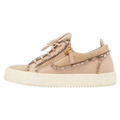 Gisueppe Zanotti Beige Nubuck e Pelle Doppia Zip Sneakers Basse Taglia 36