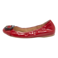 Prada Sport Red Patent Leather Buckle Ballet Flats Size 39
