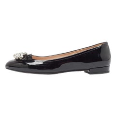 Miu Miu Black Patent Leather Crystal Embellished Ballet Flats Size 39