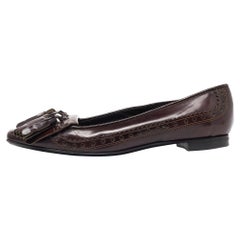 Burberry Burgundy Brogue Leather Tassel Fringe Details Loafers Size 38