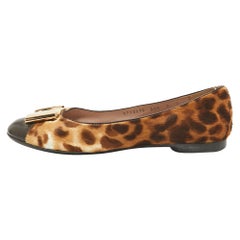 Salvatore Ferragamo Two Tone Leopard Print Calf Hair Sun Flats Size 38.5