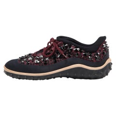 Miu Miu Black Satin Astro Crystal Embellished Low Top Sneakers Size 40