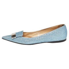 Sergio Rossi Light Blue Glitter Ballet Flats Size 39.5