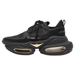 Balmain Black Satin and Suede Lace Up Sneakers Size 38