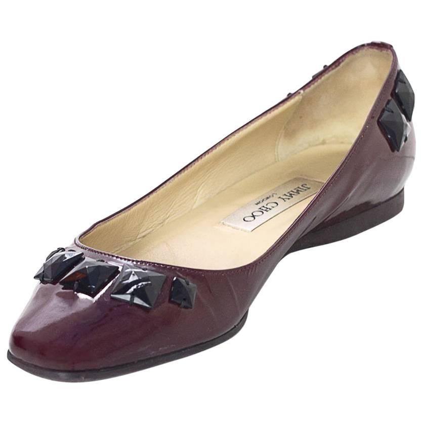 Jimmy Choo Burgundy Patent Leather Flats With Studs Sz 37.5