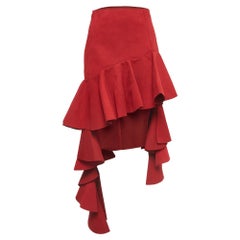 Jacquemus Red Suede Draped High-Low Midi Skirt S