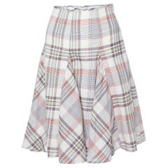 Max Mara jupe évasée en coton à carreaux beiges S