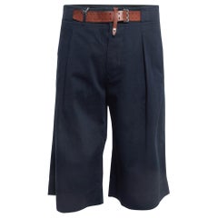 Roberto Cavalli Navy Blue Gabardine Belted Chino Shorts M
